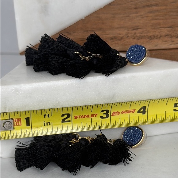 SugarFix Black and Gold Blue Stone Tassel Earrings lot E32 - Picture 7 of 7